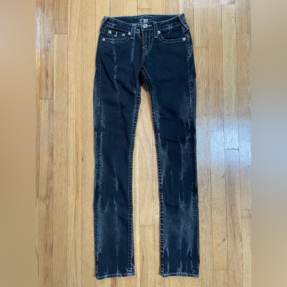 Rare Women's True Religion Slim Straight Black Marbled Denim Jeans - Picture 1 of 12